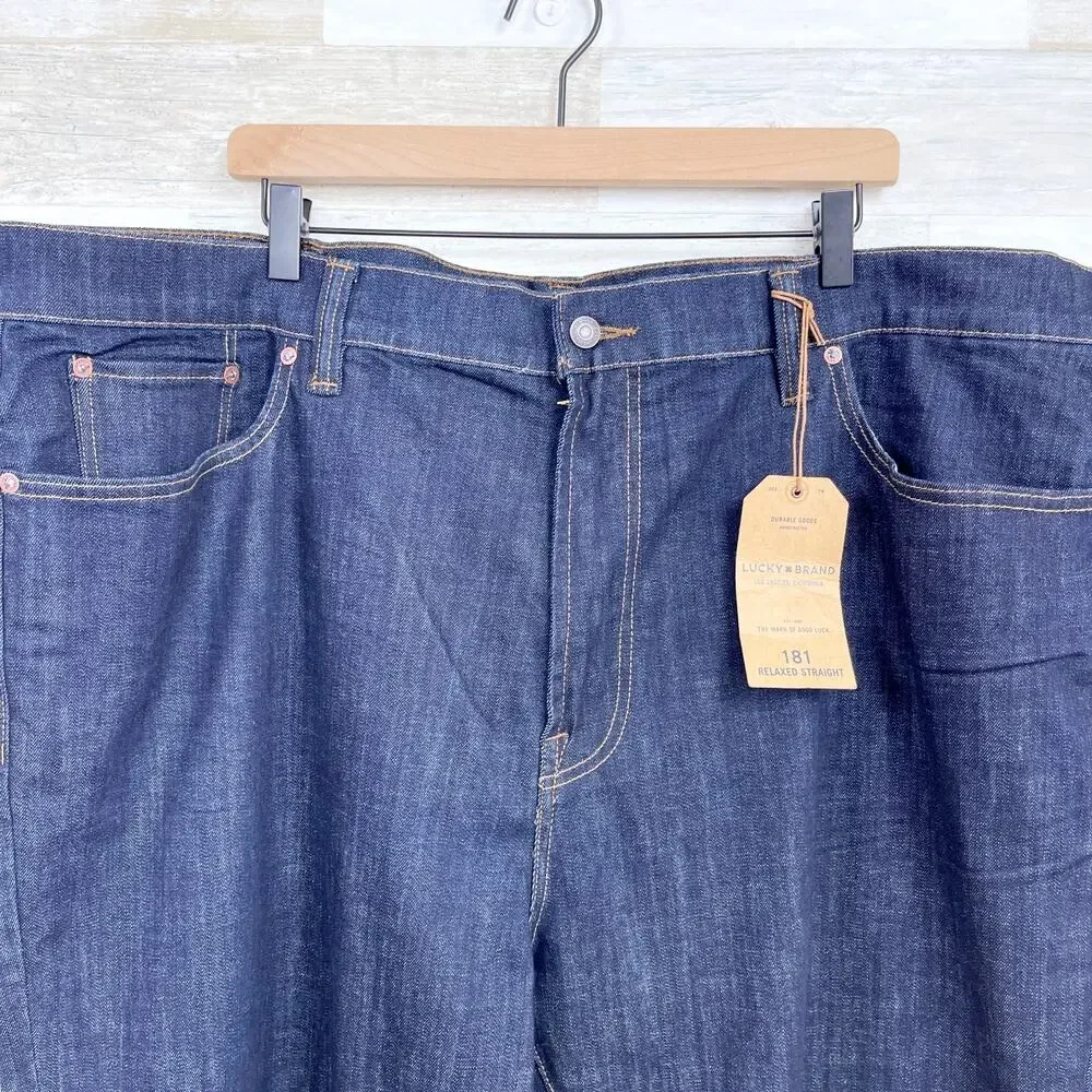 Lucky Brand 181 Relaxed Straight Jeans Dark Wash Mid Rise Stretch Mens 48x32